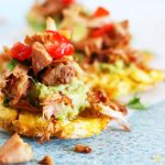 air fryer tostones with jackfruit and guacamole