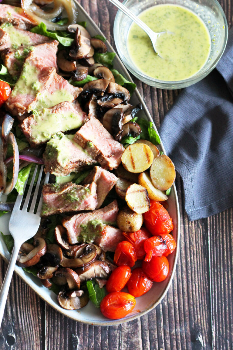 grilled steak and potato salad