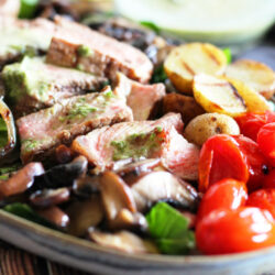 grilled steak and potato salad