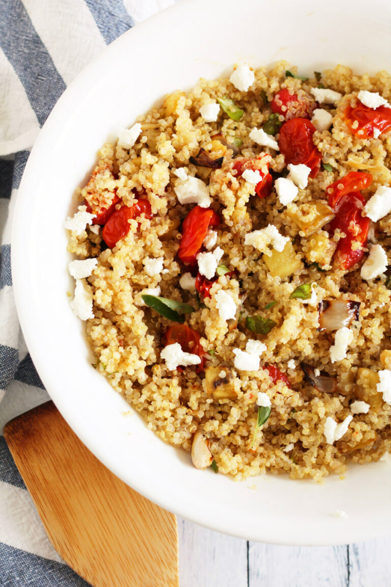 roasted eggplant and tomato quinoa salad