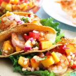 grilled shrimp tacos with peach corn salsa