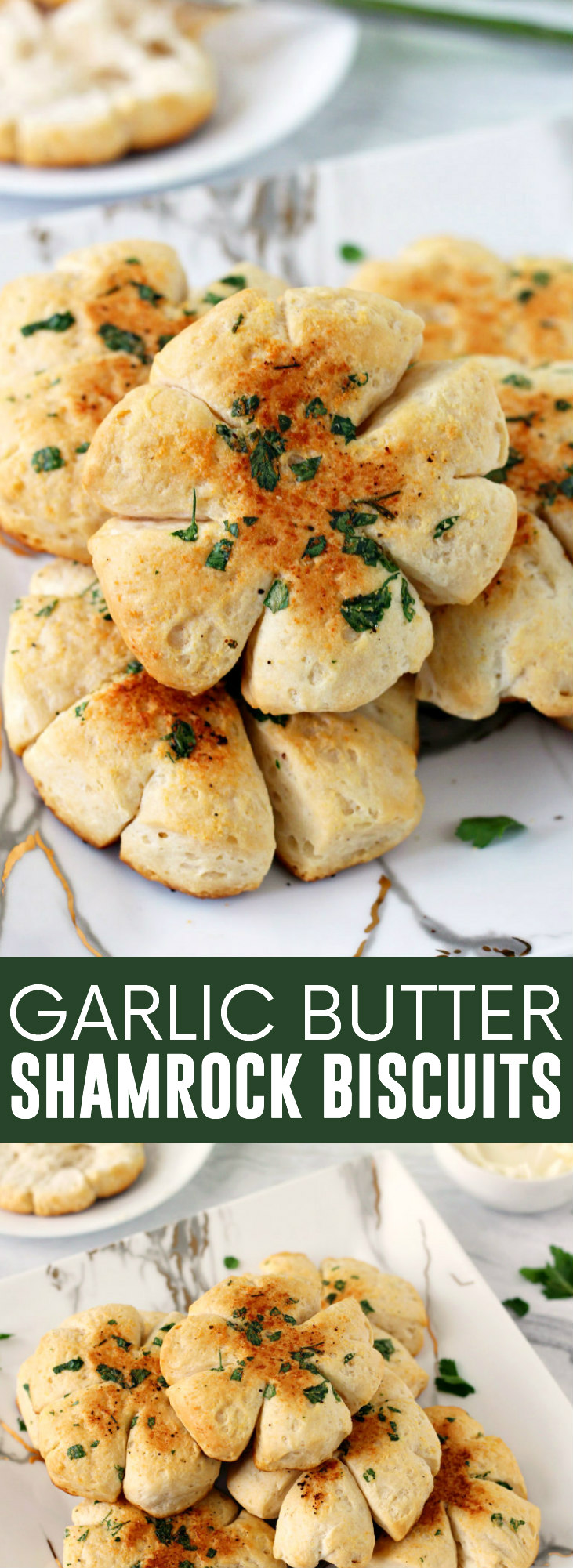 Garlic Butter Shamrock Biscuits pinnable image.