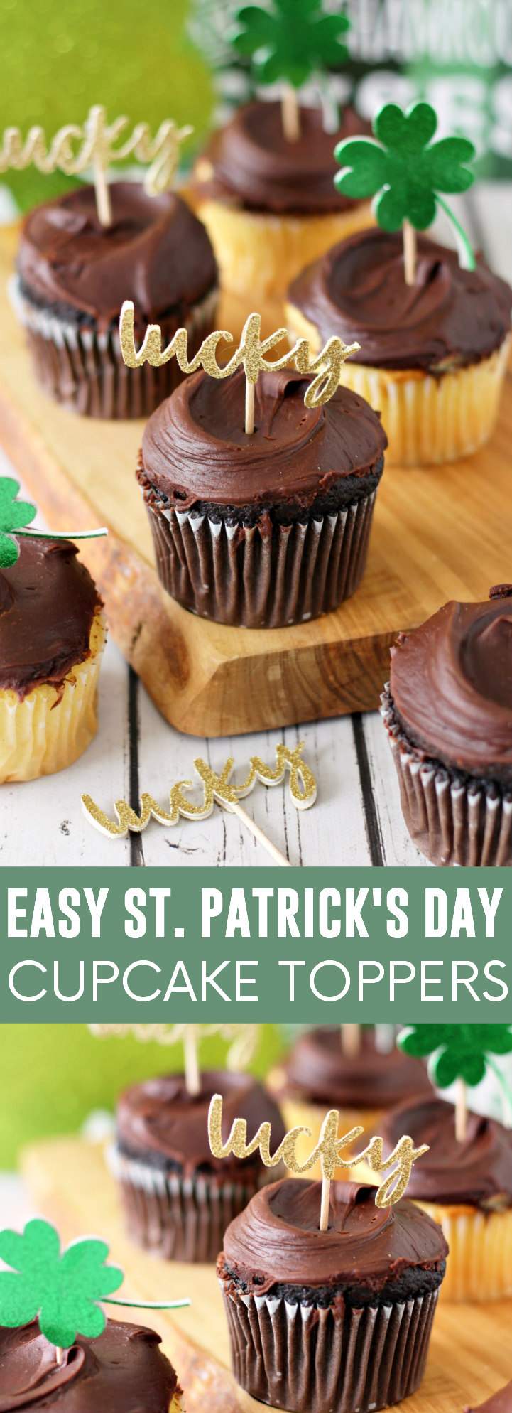 Easy St. Patrick's Day Cupcake Toppers pinnable image