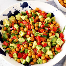 Horizontal close up of Crispy Chickpea and Avocado Salad.
