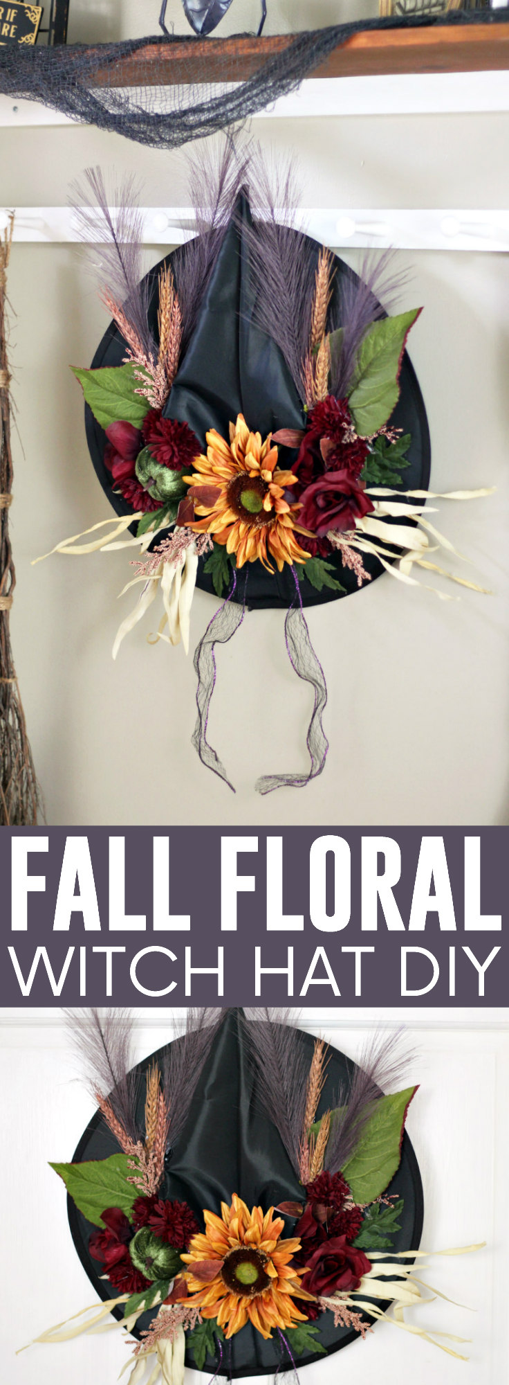 Fall Floral Witch Hat DIY pinnable image.